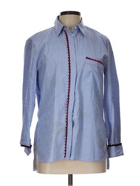 Zara Blue and White Striped Button-Down Shirt - Size Small